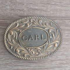 Vintage 1977 The Kinney Co « CARL » Heavy Duty Oval Metal Belt Buckle