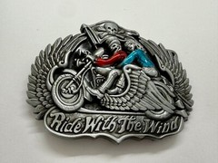 Ride With The Wind Wings Skull Flag Motorcycle Bikers Riders Cutout Belt Buckle