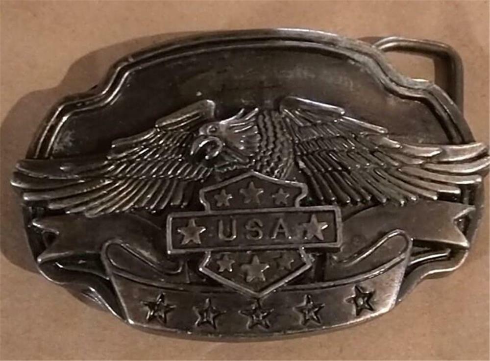 Vintage 1980s Eagle (Spread Wings) USA Shield Biker Belt Buckle Star Banner NICE