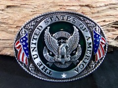 Men&rsquo;s Belt Buckle Patriotic, &lsquo;THE UNITED STATES OF AMERICA&rsquo;, Eagle, 2 U.S. Flags