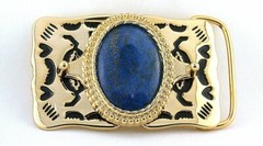 40×30 Oval Natural Lapis Cab Cabochon Gold Color Southwest Western Belt Buckle