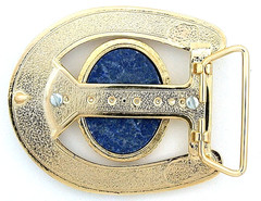 Gold Color 40×30 Lapis Carnelian Agate Cab Horseshoe Belt Buckle PBB37OTH/3726