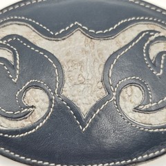 Vintage Tony Lama Navy Blue & Gray Antelope Skin Belt Buckle Made In USA