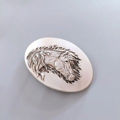 Vintage Silver Plated Oval Horse Western Belt Buckle Boucle de Ceinture