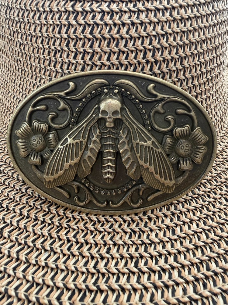 Vintage Brass Western Moth Belt Buckle: Metal Skull Insect, Goth Punk Jewelry Ya