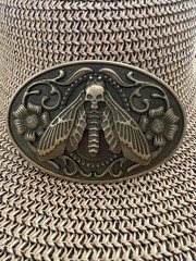Vintage Brass Western Moth Belt Buckle: Metal Skull Insect, Goth Punk Jewelry Ya
