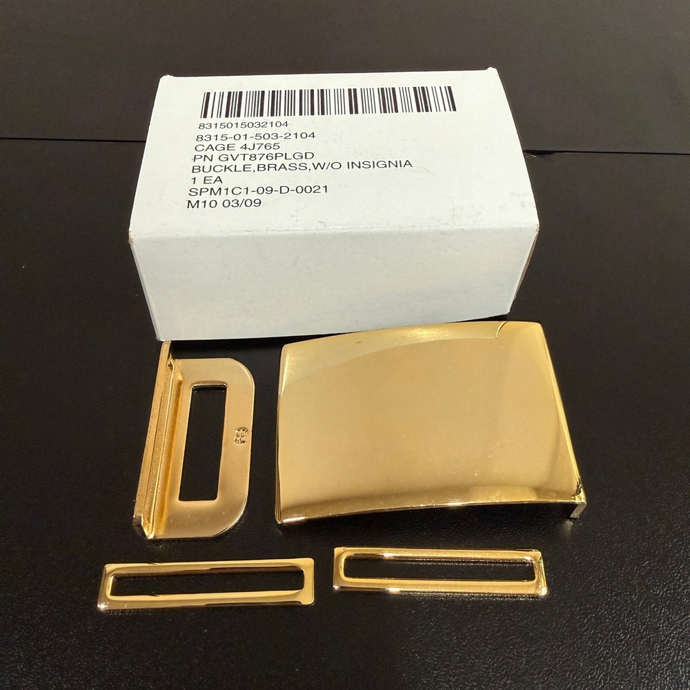 US Military Brass Belt Buckle Set Brass No Insignia NSN 8315-01-503-2104