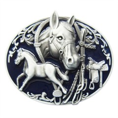 Antique Silver Enamel Horses Rodeo Western Belt Buckle also Stock in the US
