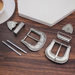 QuneusHot 6 Pieces Cowboy Replacement Belt Buckle Set Large, Shiny Silver