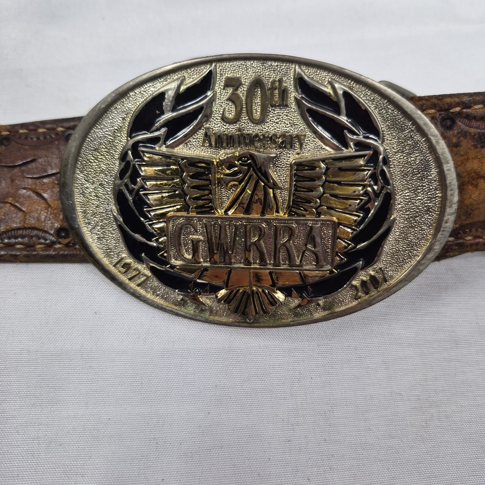 GWRRA 30th Eagle Biker Belt Buckle w/ Handmade Leather Belt USA Made Gold Wing