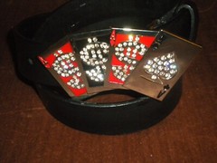 NEW FASHION SILVER BUCKLE WITH CARDS AND DOLLAR SIGN CLEAR STONES ONLY BUCKLE