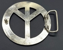 PEACE SYMBOL RHINESTONE BELT BUCKLE 3.25&Prime; Diameter