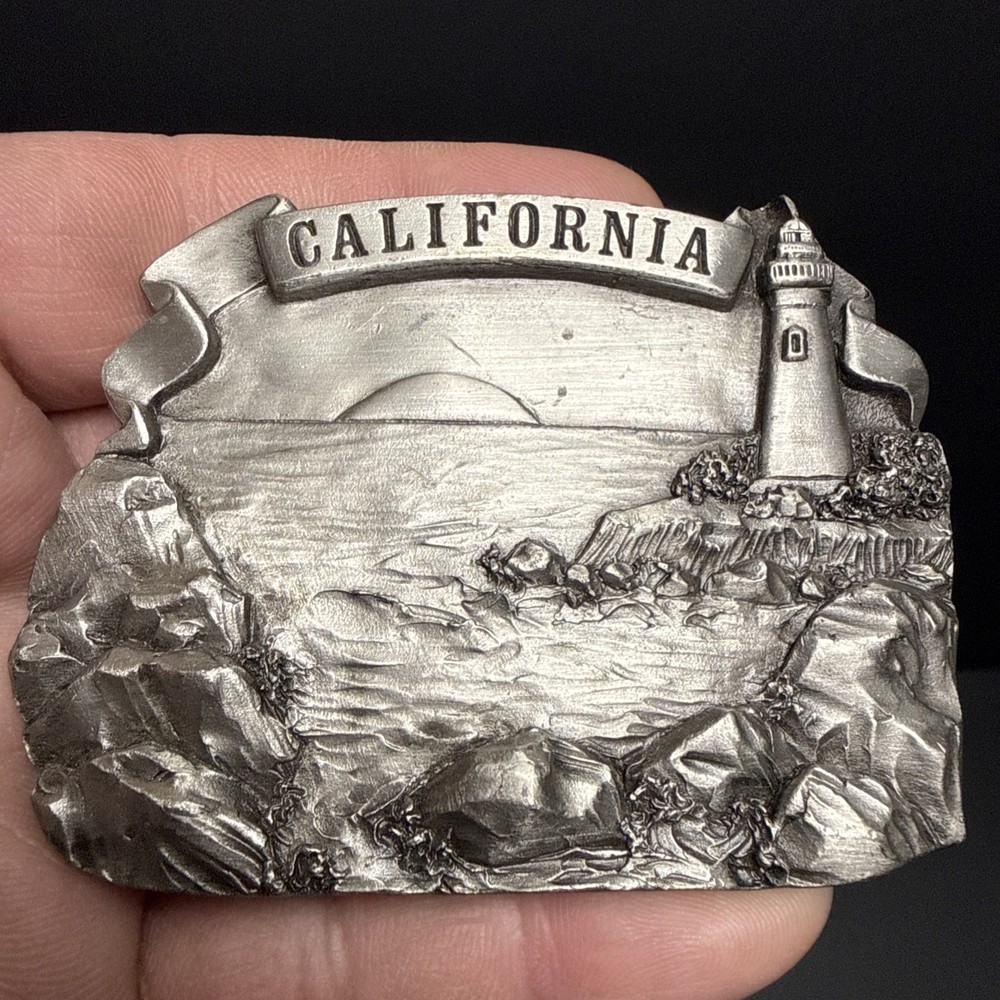 Vintage CALIFORNIA Belt Buckle 1978 Lighthouse Bergamot Brass Works USA 3D NICE