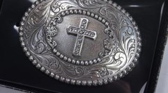 Nocona Blazin Roxx Belt Buckle Oval Cross Silver 3756842C M & F Western