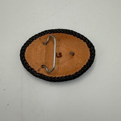 Vintage LS Handcrafted Western Cowboy Black Basketweave Leather Oval Belt Buckle