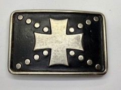 Centered Iron Cross Religious Gothic Punk Biker Vibe Leather Metal Belt Buckle