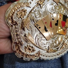 Four Aces Western Belt Buckle Cowboy Fashion Rodeo Jeans Buckle Silver & Roseto
