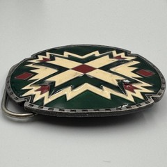 Vintage 1988 Siskiyou Buckle Co Green Enamel Southwestern Belt Buckle J-89 USA
