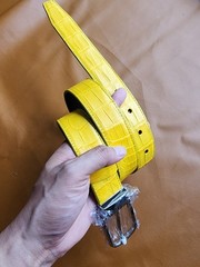 3..8CM Yellow 100% Genuine Leather Skin Men Silver Pin Buckle-Customize