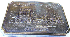 Vintage Solid Brass Western Belt Buckle Wells Fargo and Company 3 1/2&Prime; x 2 1/2&Prime;