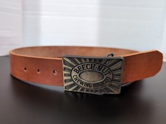 VINTAGE BEECH NUT TOBACCO LOGO BUCKLE LDL MARK W/LEATHER BELT MENS SZ 33 GVC
