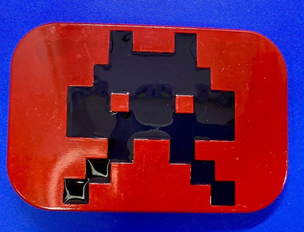 Iconic Pixelated Alien Space Invaders Arcade Game Red Black Enamel Belt Buckle