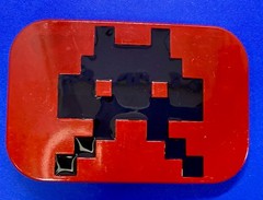 Iconic Pixelated Alien Space Invaders Arcade Game Red Black Enamel Belt Buckle