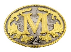 INITIAL m LETTER M MEN WOMEN RODEO REALLY COWBOY STYLE GOLD METAL BELT BUCKLE