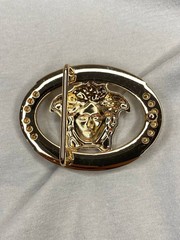 Gold Medusa Head Belt Buckle Greek Key Crystal Oval