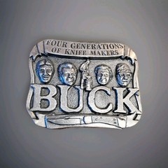 Buck Knives Vtg 70s Belt Buckle Four Generations of Knife Makers Smoky MT. Knife