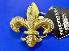 Fleur de Lis with Clear Rhinestone Gold Color Figural Belt Buckle by Hot Buckles