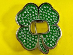 Lucky Four Leaf Clover Rhinestone Covered Belt Buckle with Bottle Opener