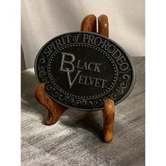 VTG Black Velvet Whisky Oval Belt Buckle Spirit of Pro-Rodeo 4 in X 2.75 in GUC