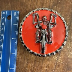 Y2K Biker Motorcycle Belt Buckle Red and Silver Round Maximalism Edgy Grungy