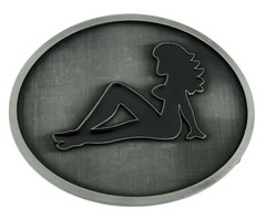 Mud Flap Girl Trucker Biker Pin UP Belt Buckle Silver Chrome Metal Men Women New