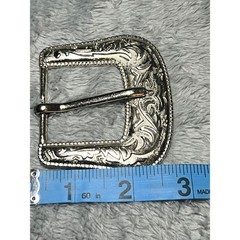 Vintage Western Silver Tone Belt Buckle Floral Engraved 3in Cowboy Style