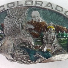 Colorado Siskiyou 1984 Pewter Eestern Belt Buckle H-23 Bald Eagle Gold Mountain