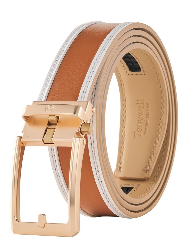 Tonywell Men&rsquo;s 32&Prime; to 45&Prime; Waist Available, Brown/White Belt Gold Buckle