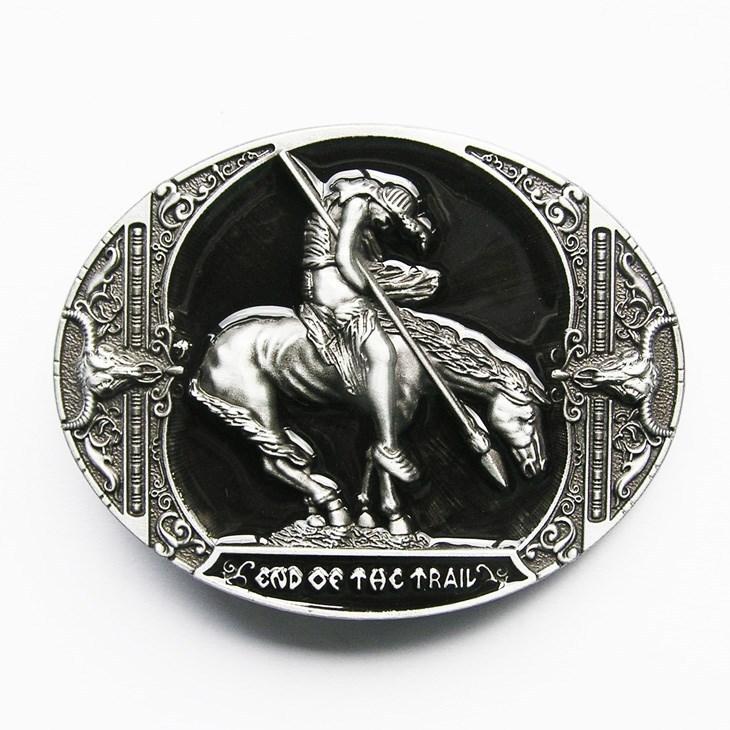 NEW INDIAN COWBOY HORSE TRAIL SKULL 3-D BELT BUCKLE