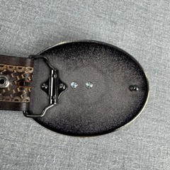 Bison Denim Brown Leather Belt 110cm 43 in Ornate Longhorn Buckle Western