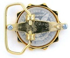 Gold Color REAL 1921 Morgan Silver Dollar Belt Buckle EPBB155