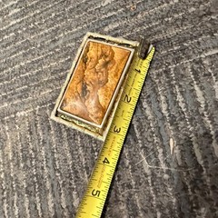 Vintage Gold Tone Metal & Jasper? Stone Belt Buckle W/ Bamboo Style Trim Cowboy