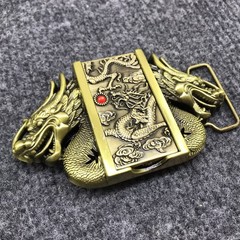 Antique Brushed Dragon Head Belt Buckle with Lighter, Stock in US
