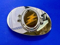 Lightning Bolt Strike Electric Shock Flash Cabochon On Reflective Belt Buckle