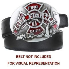 Fire Fighter • Fireman • Fire Department Men&rsquo;s Western Belt Buckle • Red Enamel