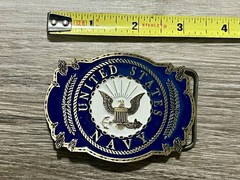 Vintage United States Navy Brass Belt Buckle EEInc 1999 Blue Enamel Made In USA