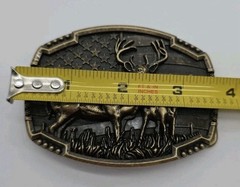 Belt Buckle Bronze Deer Hunter USA Flag Background Western 4&Prime; New