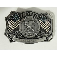 Vintage NRA 125 Years 1871-1996 Commemorative Belt Buckle Eagle Flag Made in USA