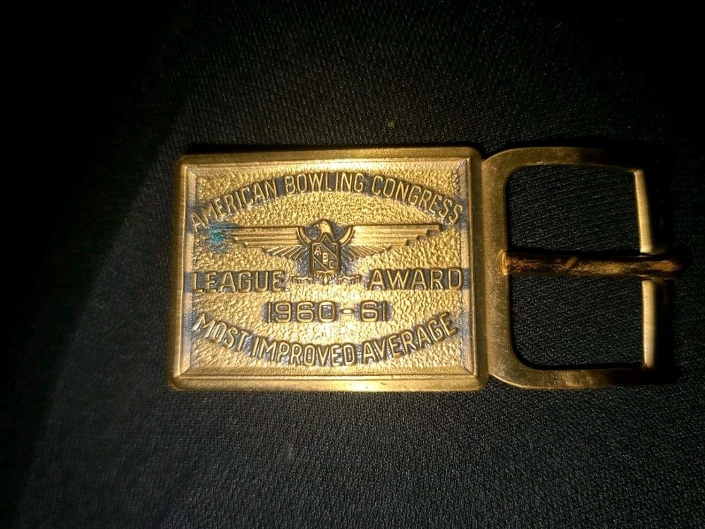 Vtg 1961 Usa Bowling Congress League Award Belt Buckle Most Improved Average
