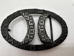 ESTATE BLACK METAL HURLEY LOGO SIGNED OVAL MEN WOMEN UNISEX BELT BUCKLE